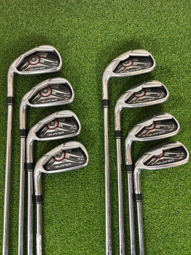 Men's TaylorMade Burner Left Hand Iron Set Stiff Flex (8 Clubs) #4 - #9, PW, GW (Used)