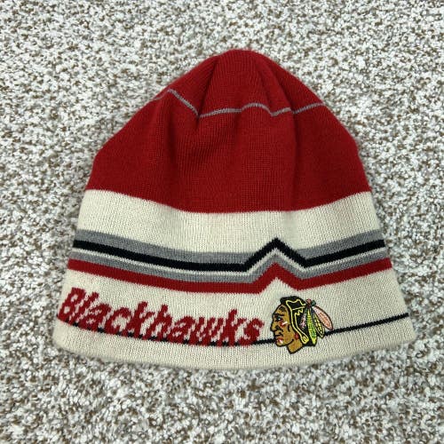 Chicago Blackhawks Hat Beanie Mens One Size Red White NHL Hockey Knit Winter