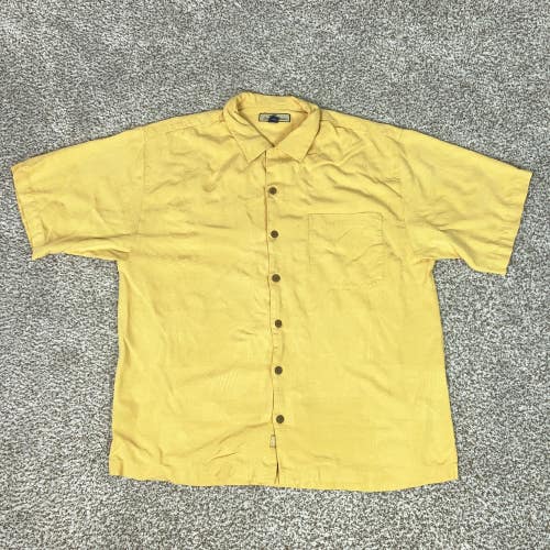 Tommy Bahama Shirt Mens L Yellow Silk Jacquard Camp Hawaiian Aloha Loop Collar