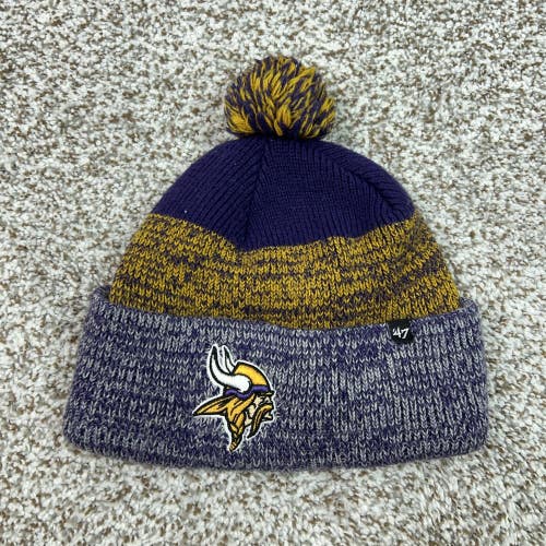 Minnesota Vikings Hat Beanie Mens One Size Purple Gray NFL Football Cuffed Pom