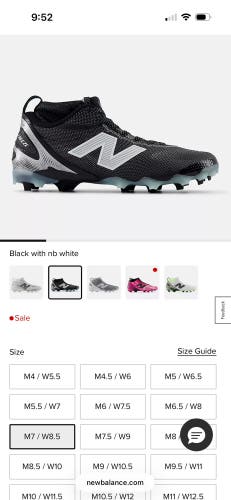 Black Men's Size M 7.0 (W 8.0) Adult New Balance Freeze Mid Top Molded Cleats (Used)