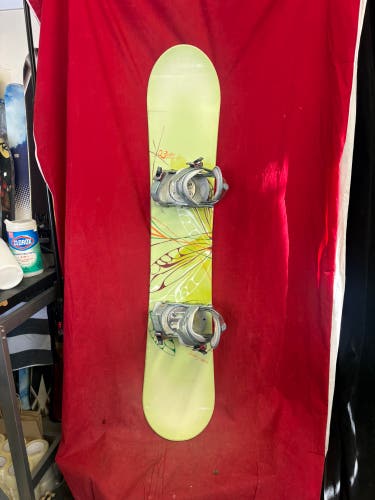 Snowboard:  Burton Snowboards, 150cm. 
Bindings: Grey/Silver Burton snowboard bindings. medium