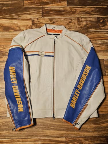 Harley Davidson Genuine Leather Motorcyle Zip Up Jacket Riding Coat Size M/L