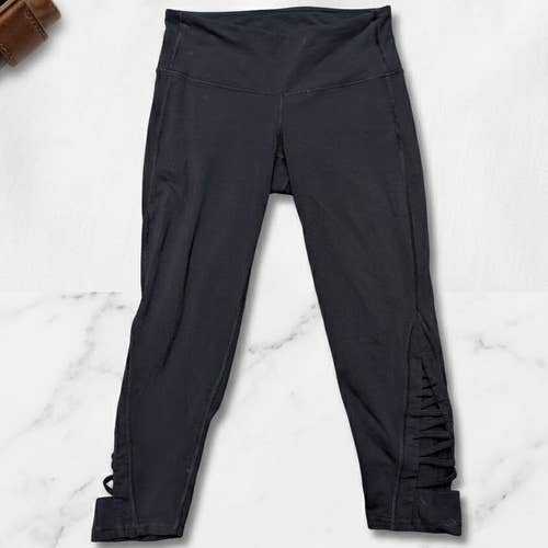 Athleta XS Black Strappy Lattice Cutout Leggings Pilates Balletcore Capri