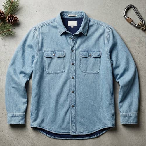 Orvis Fleece Lined Denim Shirt Jacket Mens M Blue Warm Shacket Cabincore Work