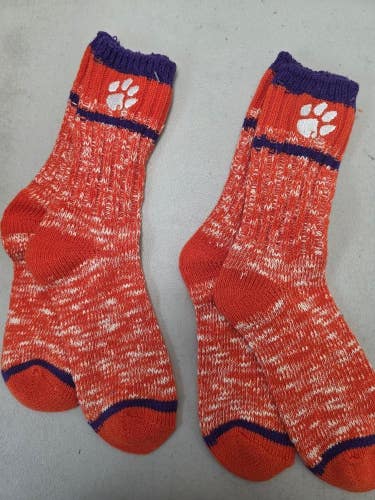 ST7 Mens NCAA CLEMSON TIGERS Crew Socks Lot of 2 Pair Large 8-13 New