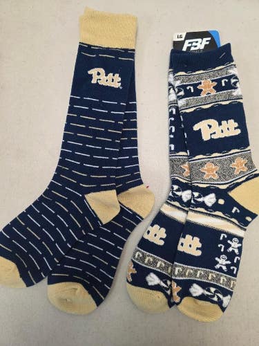 ST15 Mens NCAA PITTSBURGH PITT PANTHERS Crew Socks Lot of 2 Pair Large 8-13 New
