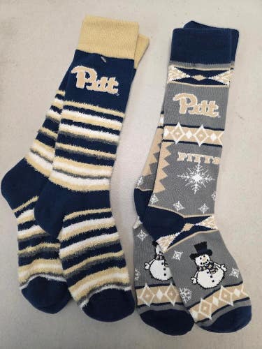 ST13 Mens NCAA PITTSBURGH PITT PANTHERS Crew Socks Lot of 2 Pair Medium 5-10 New