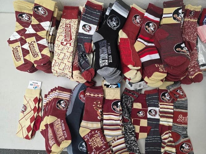 Lot Mens NCAA FLORIDA STATE FSU 20 Pairs Socks Lot New YES 20 PAIR $12 Retail