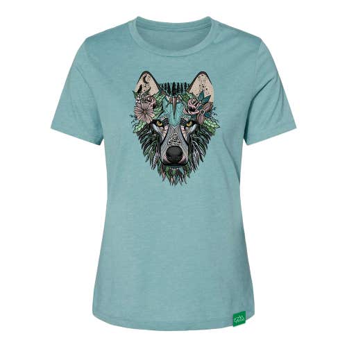 Wild Tribute Boho Wolf (Women's) T-Shirt - Heather Blue Lagoon