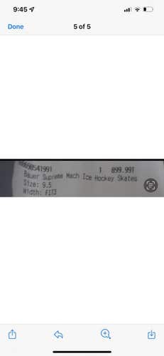 Senior Bauer Pro Stock Size 9.5 Supreme Mach Hockey Skates