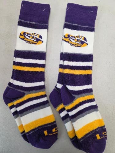 ST18 Mens NCAA LSU Tigers LOUISIANA STATE Crew Socks Lot of 2 Pair Medium 5-10