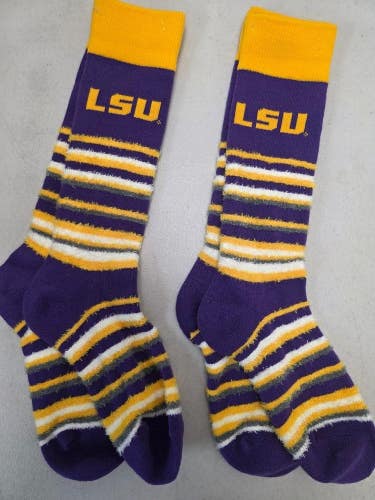 ST19 Mens NCAA LSU Tigers LOUISIANA STATE Crew Socks Lot of 2 Pair Medium 5-10