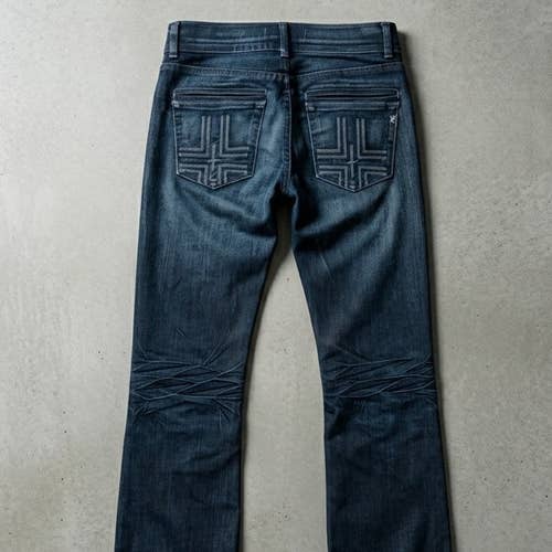 Bishop of Seventh Y2K McBling Flare Jeans 1 Cross Pocket Cyber Grunge Denim