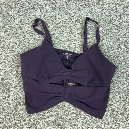 Athleta Sports Bra Womens XS Purple Cinch Longline Yoga Gym Workout Logo Casual