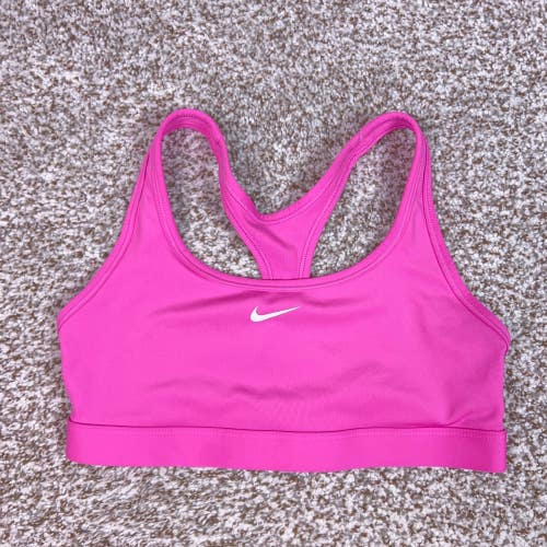 Nike Sports Bra Womens Small Pink Dri FIT Swoosh Racerback Gym Workout Running