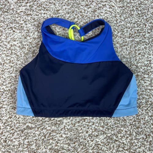 Athleta Bikini Top Womens XS Blue Freestyle Colorblock High Neck Strappy Swim