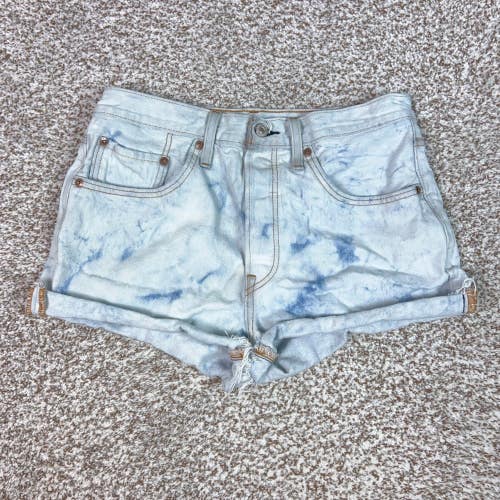 Levis 501 Shorts Womens 30 Blue White Tie Dye Denim Button Fly Distressed Jean