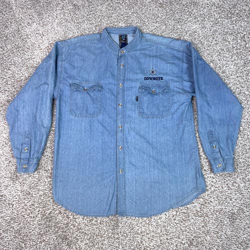 Vintage Dallas Cowboys Shirt Mens Large Blue NFL Chill Denim Button Down Top