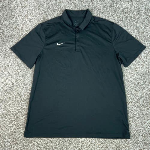 Nike Polo Shirt Mens XL Black Dri FIT Golf Athletic Short Sleeve Swoosh Logo