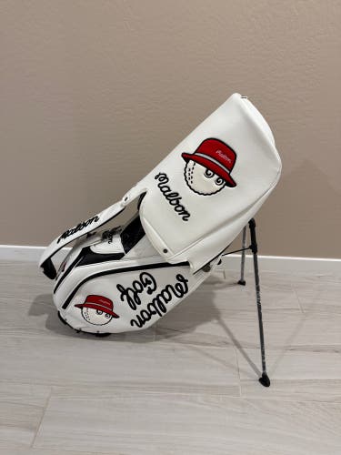 Malbon Golf Stand Bag 5-Way Club Bag, White Carbon Texture ( RARE ! )