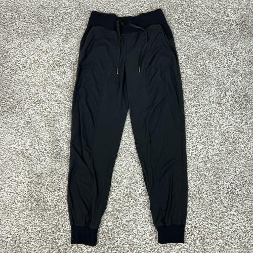 Lululemon Pant Womens Small Black Woven Jogger Elastic Waist Pockets Gym Workout