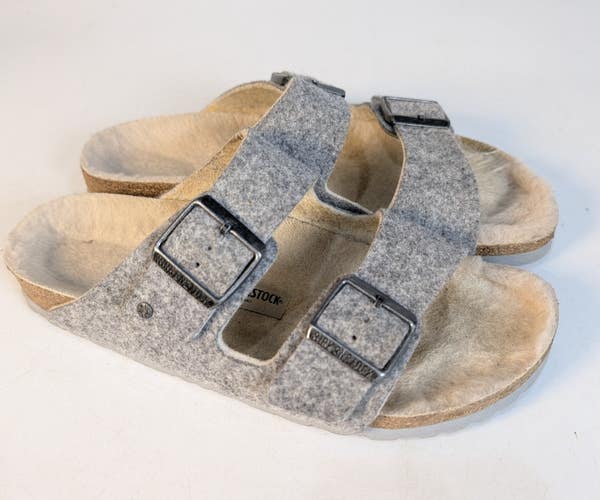 Birkenstock Arizona Gray Wool Shearling Lined Slide Sandal Women's Size 39 / 8