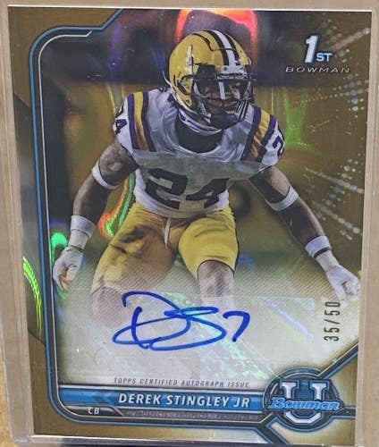 Derek Stingley Jr 2022 Bowman University Gold 1st Auto /50 SP Awesome Card