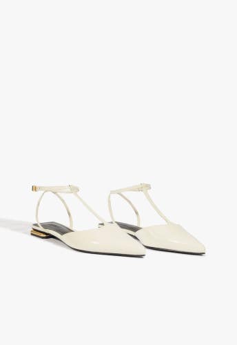 Schutz Allure Flats Womens 9 M White Patent Leather Pointed Toe T-Strap ZOGG3650