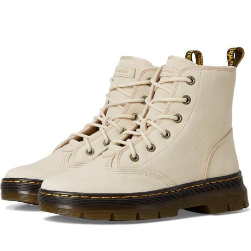 Dr. Martens Charlee 42691201 Womens Parchment Beige Leather Combat Boots SHOP711