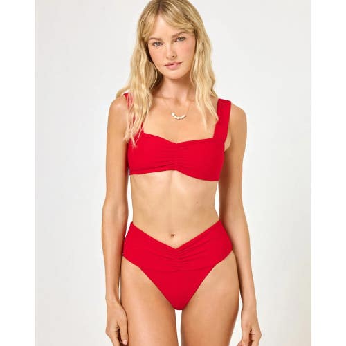 L*Space Bardot Bottom Women's Large Lipstick Red High-Waisted Swimwear KFC1238