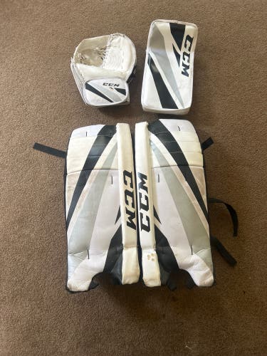CCM Goalie leg pads, gloves, and blocker
