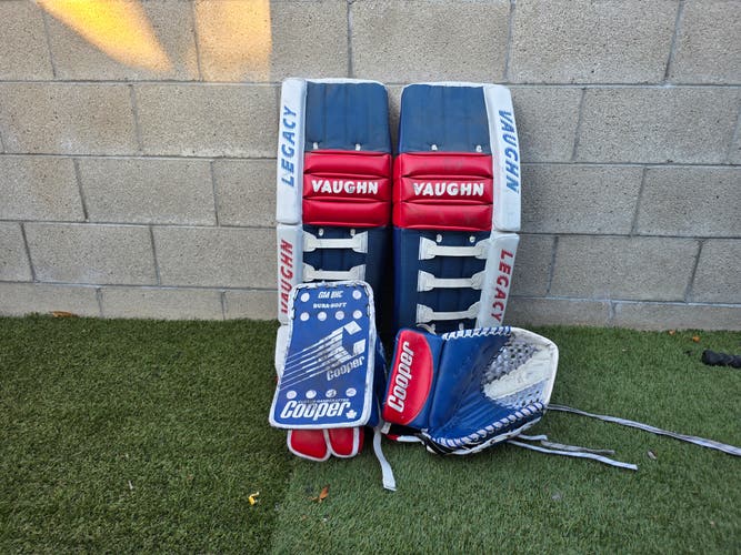 Vaughn 34 inch Goalie Leg Pads plus Bauer Gloves Ricther Tribute