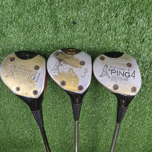 Ping Karsten-1 Vtg Fairway Wood Set Of 3 1W 3W & 4W 111 Stiff Steel RH Right