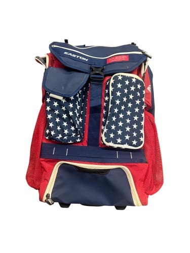 Used Easton FIVE TOOL PHENOM BB/SB Player Wheeled Bag White/Red/Navy 11835-S000212170