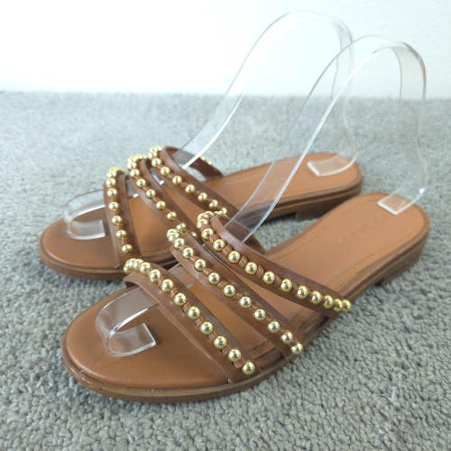 Coach Isa Studded Leather Slide Sandals Womens Size 6 Shoes Brown Flats