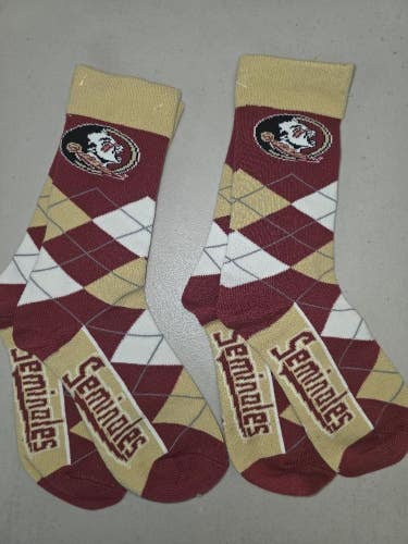 ST22 Mens NCAA FLORIDA STATE SEMINOLES FSU Crew Socks Lot of 2 Pair MEDIUM New
