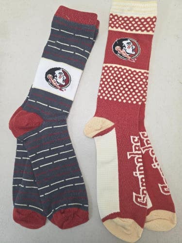 ST35 Mens NCAA FLORIDA STATE SEMINOLES FSU Crew Socks Lot of 2 Pair MEDIUM New