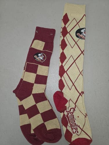 ST37 Mens NCAA FLORIDA STATE SEMINOLES FSU Crew Socks Lot of 2 Pair MEDIUM New