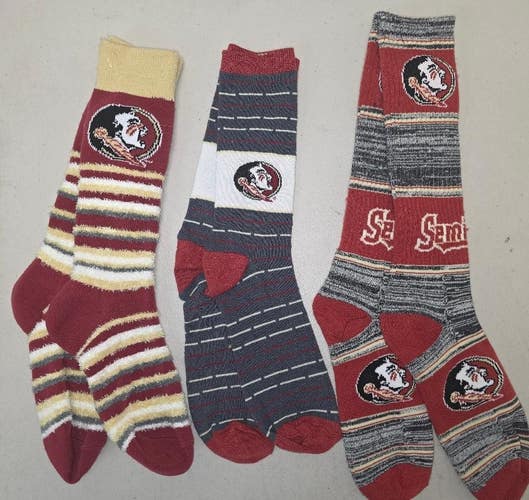 ST38 Mens NCAA FLORIDA STATE SEMINOLES FSU Crew Socks Lot of 3 Pair MEDIUM New