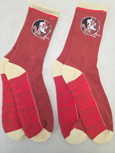 ST25 Mens NCAA FLORIDA STATE SEMINOLES FSU Crew Socks Lot of 2 Pair LARGE New