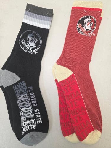 ST26 Mens NCAA FLORIDA STATE SEMINOLES FSU Crew Socks Lot of 2 Pair LARGE New