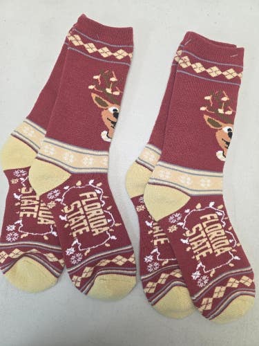 ST27 Mens NCAA FLORIDA STATE SEMINOLES FSU Crew Socks Lot of 2 Pair LARGE New