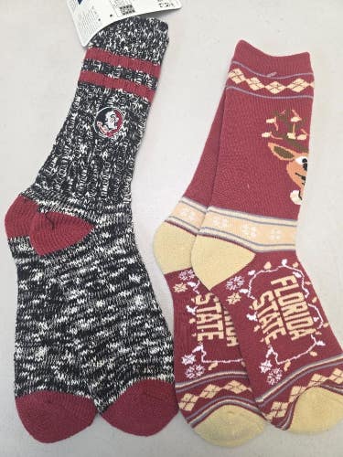 ST28 Mens NCAA FLORIDA STATE SEMINOLES FSU Crew Socks Lot of 2 Pair LARGE New