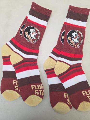 ST29 Mens NCAA FLORIDA STATE SEMINOLES FSU Crew Socks Lot of 2 Pair LARGE New