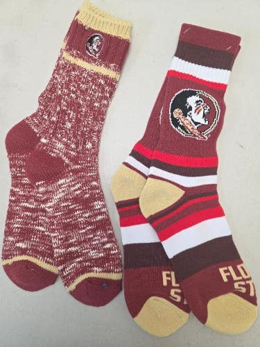 ST32 Mens NCAA FLORIDA STATE SEMINOLES FSU Crew Socks Lot of 2 Pair LARGE New
