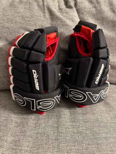 Eagle Aero Custom Pro Gloves 14" Black/Red/White - Hossa Cuff - Red Leather Palms (New)