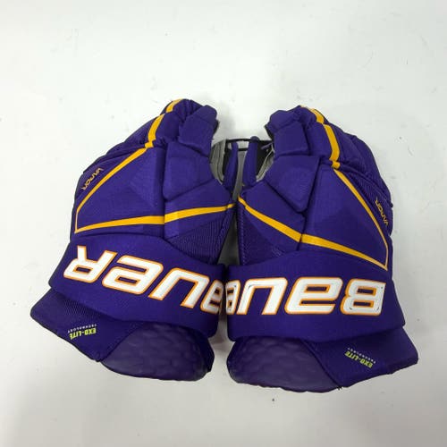 Used Purple and Yellow Bauer Vapor Hyperlite Gloves | 15" | AB671