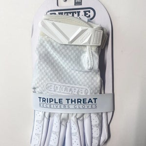 Brand New Battle Triple Threat Receiver Gloves – White – Adult Medium
