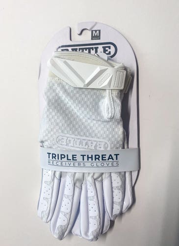 Brand New Battle Triple Threat Receiver Gloves – White – Adult Medium